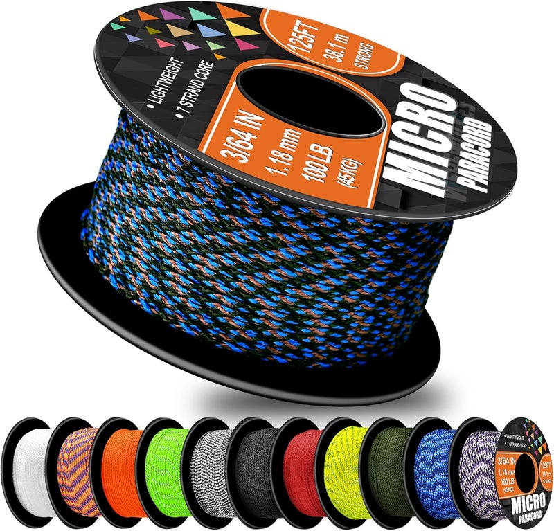 WEREWOLVES 1.18mm Micro Paracord – 125ft (38m) Lightweight Survival Cord,Thin Braided Rope for Survival Bracelets, DIY Crafts, Camping, Fishing, Wind Chime Replacement (Multi Camo, 125 ft) - Image 1